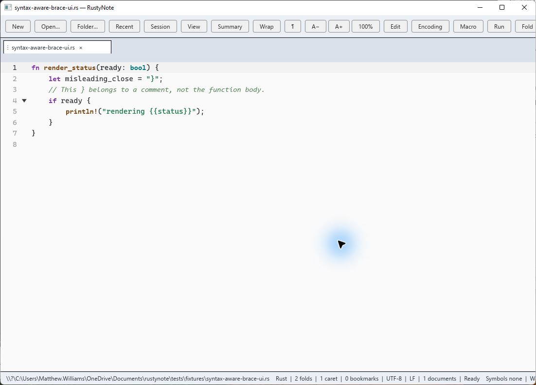 Light editor workspace with Rust syntax highlighting