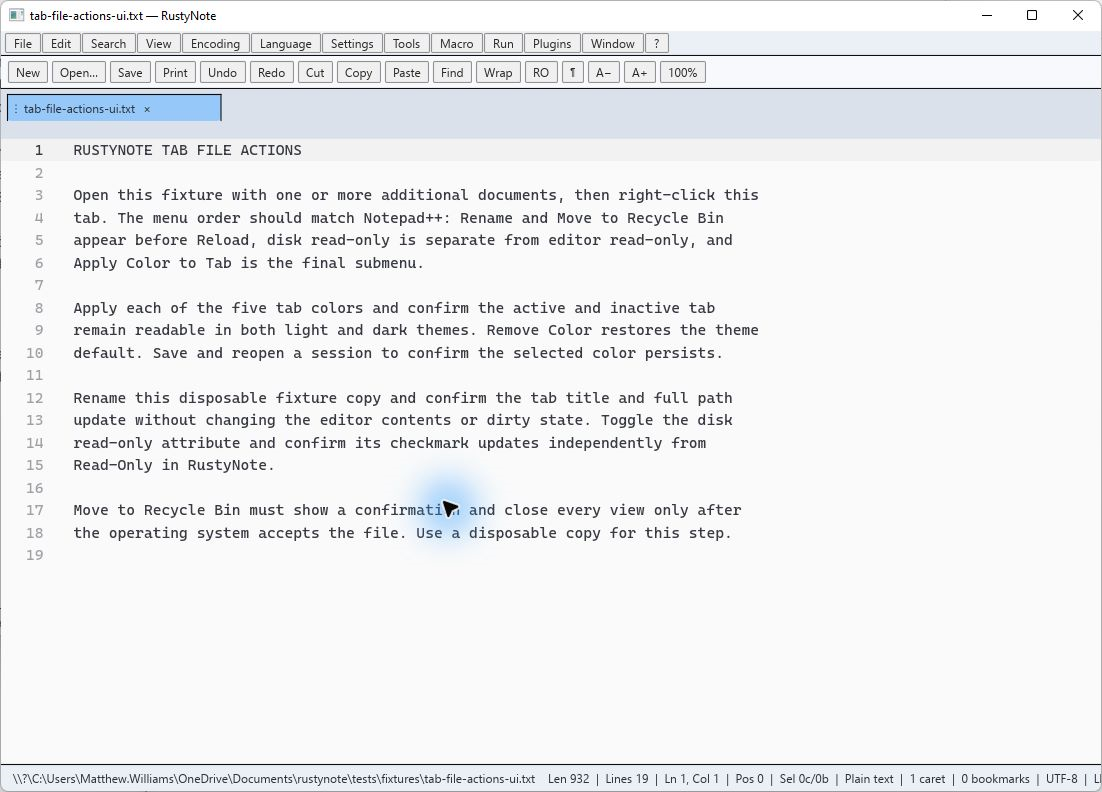 Colored tabs in RustyNote